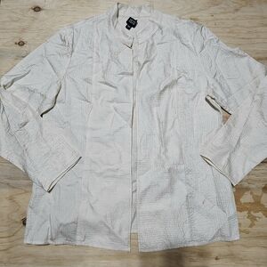 Eileen Fisher 100% Tussah Silk Light Tunic Jacket Quilted Crinkle White Sz Large